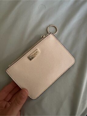 kate spade pale pink Saffiano zip card pouch with key ring